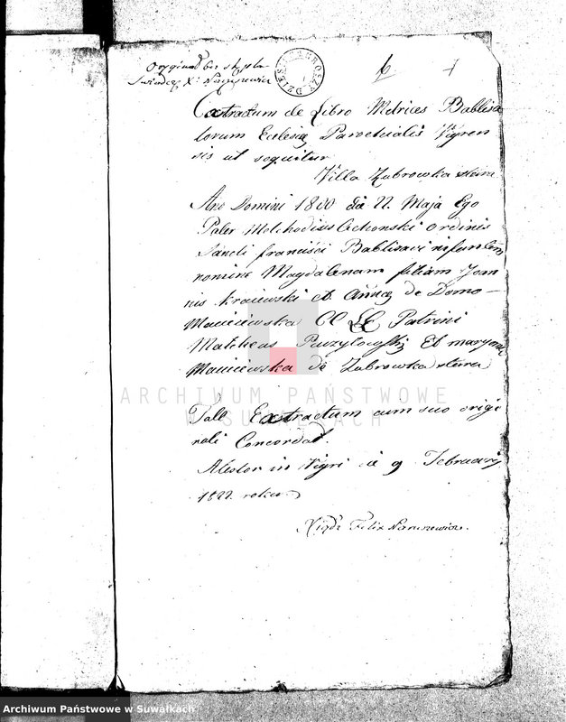 image.from.unit.number "Dowody służące do Akt Ślubnych Urzędnika Stanu Cywilnego Gminy Wigierskiey Od dnia 1 Stycznia 1822 r."