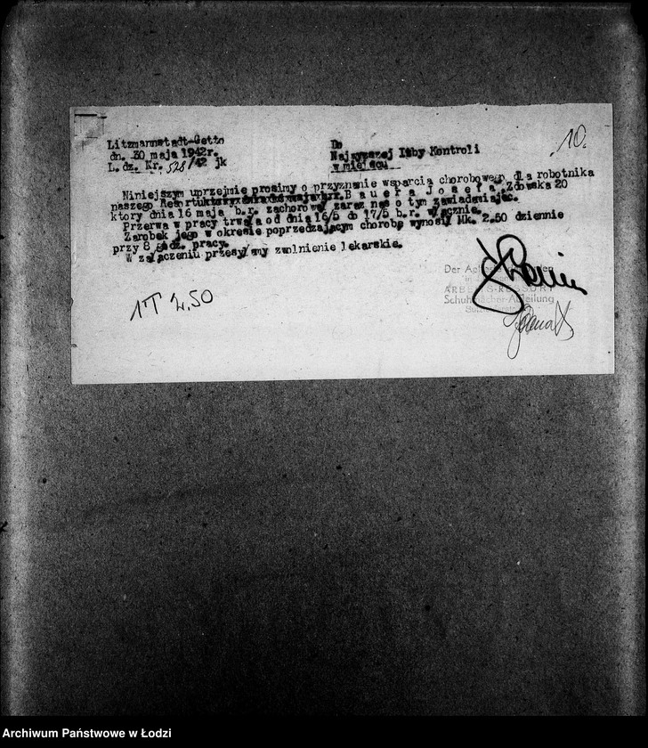 Obraz 13 z jednostki "Schuhmacher-Abteilung [Zasiłki chorobowe dla pracowników wydziału, listy pracowników, zaświadczenia lekarskie]"