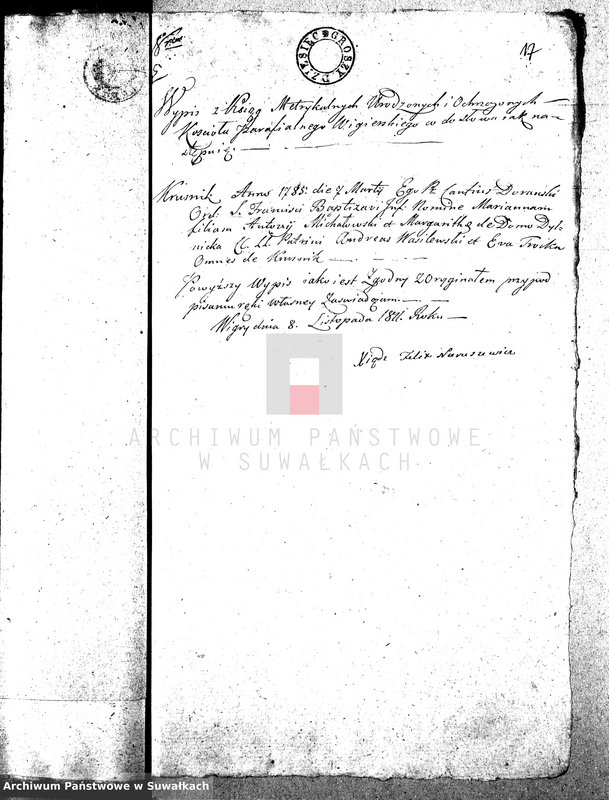 image.from.unit.number "Dowody Małżeństwa Gminy Wigierskiey od dnia 1 Maja 1811 Roku do ostatniego dnia kwietnia 1812 Roku."