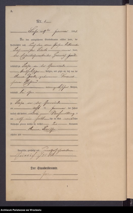 image.from.unit.number "Księga urodzeń Leśnica (Deutsch Lissa) 1890"