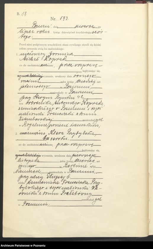 Obraz 14 z jednostki "Księga miejscowa małżeństw tom III [Rejestr główny małżeństw]"