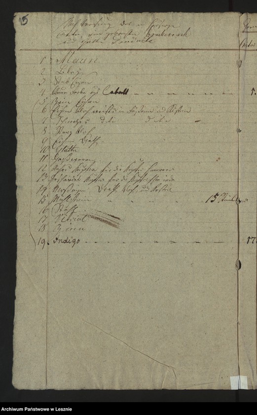 Obraz 17 z jednostki "[Nachweisung der in der Mediatstadt Lissa eingeführten Bergwerks und Hüttenprodukte]"