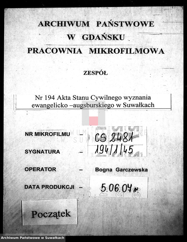 Obraz 1 z jednostki "Duplikat aktov o Roždenii, Brakosočetanii i Smerti Evangeličesko-Augsburgskago Prichoda v Suvalkach na 1885-yj god"