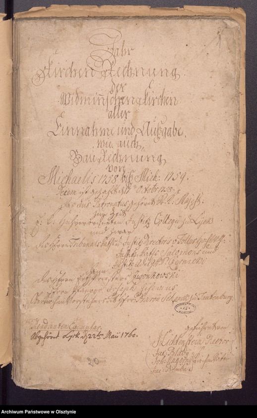 image.from.unit.number "Jahr Kirchen Rechnung der Widminschen Kirchen aller Einnahme und Ausgabe wie auch Bau-Rechnung"