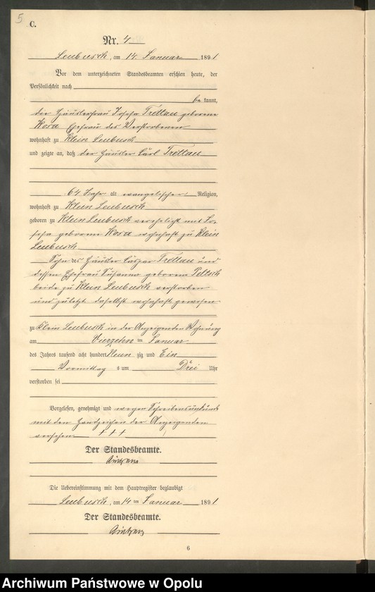 image.from.unit.number "Sterbe-Neben-Register Standes-Amt Leubusch 1891"