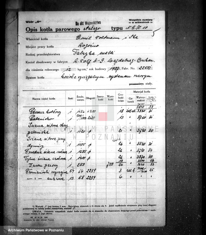 Obraz 9 z jednostki "Fabryka mebli własność. E. Woltmann i Ska. w Rogoźnie nr woj. kotła 6012"