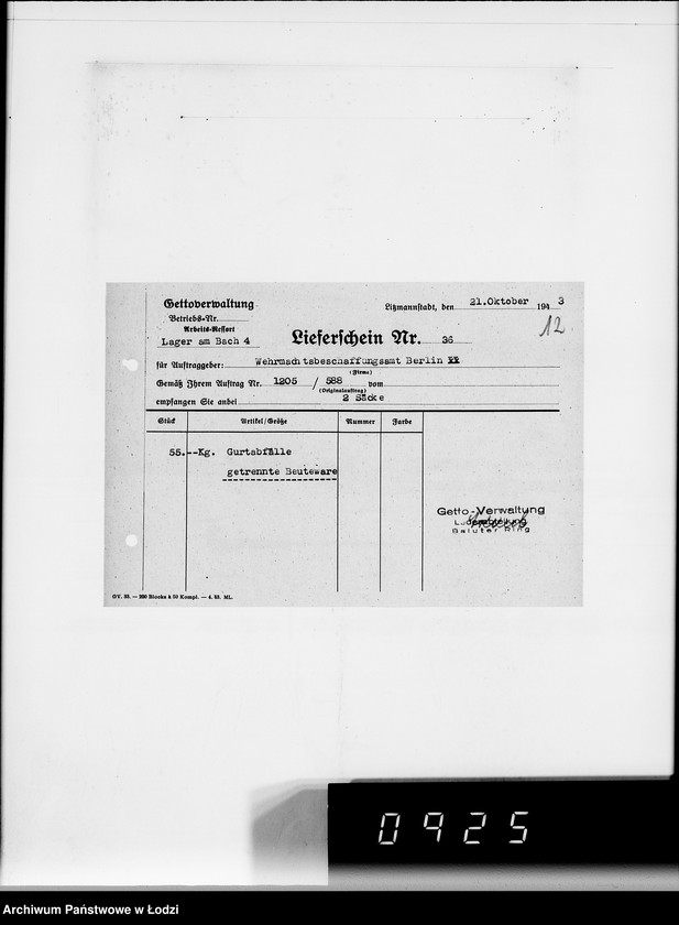 Obraz 16 z jednostki "Auftrag 588.Trennmaterial"