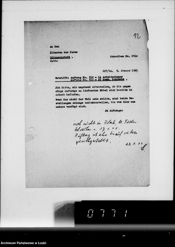 Obraz 16 z jednostki "Ausgelieferte und bezahlte Kommisionen Konto 1-6. [Wnioski na meble biurowe w zakładzie Getta w Łodzi]"