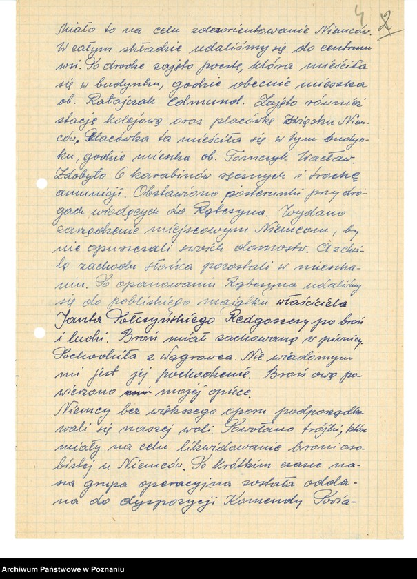 Obraz 15 z jednostki "Relacje i wspomnienia dotyczące powstania wielkopolskiego: 1. Rąbczyn, powiat Wągrowiec, województwo poznańskie, 2. Rogoźno, powiat Oborniki, województwo poznańskie, 3. Romanowo, powiat Czarnków, województwo poznańskie, 4. Roszki, powiat Krotoszyn, województwo poznańskie."