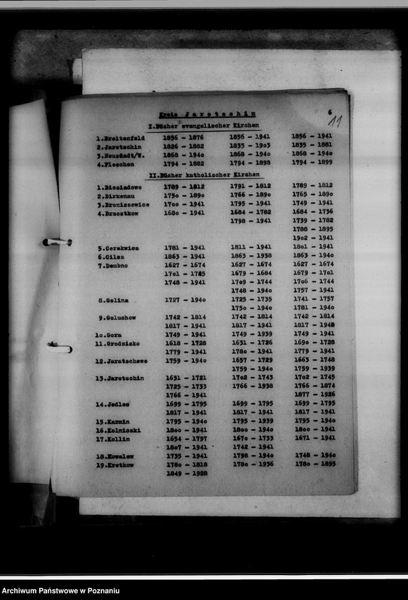 Obraz 15 z jednostki "Verzeichnis der Personenstandsregister. Generalregister. [Wykaz ksiąg kościelnych i stanu cywilnego w Urzędach do Spraw Genealogicznych na terenie tak zwanego Kraju Warty]"
