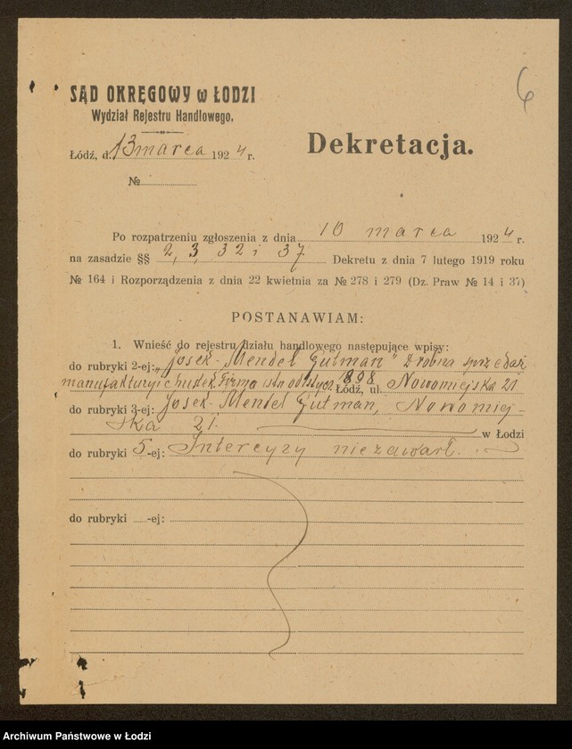 Obraz 8 z jednostki "Josek Mendel Gulman- sprzedaż manufaktury i przędzy"