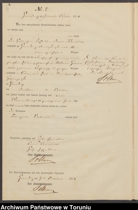 image.from.unit "Geburts Neben Register Graudenz für das Jahr 1874"