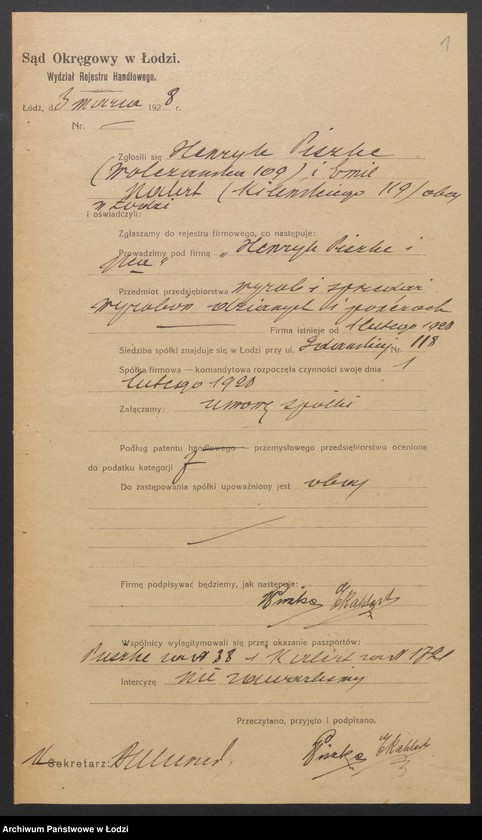 Obraz 3 z jednostki "Henryk Piszke i s-ka – sprzedaż towarów odzianych i pończoch"