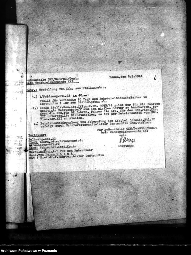 Obraz 10 z jednostki "Stellung von Alarm - Fahrzeugen für den Stellungsbau. Gespannstellung für Ostraumschutz. Beordnung von Gespannen."