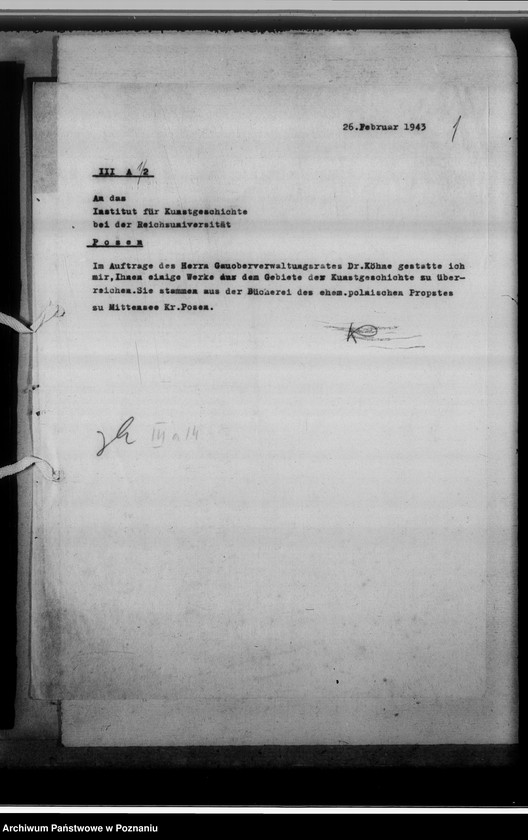 Obraz 5 z jednostki "[Przekazanie Instytutowi Historii Sztuki przy Reichsuniversität w Poznaniu księgozbioru z zakresu historii sztuki]"
