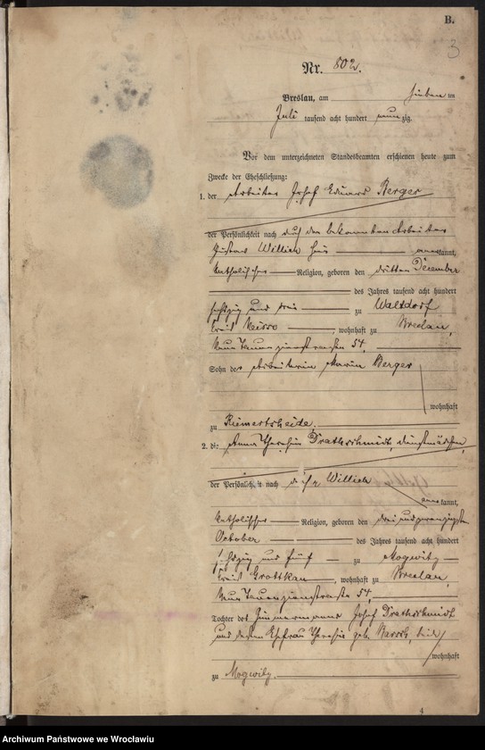 image.from.unit.number "Heiraths-Haupt-Register Breslau II 1890 Band 5"