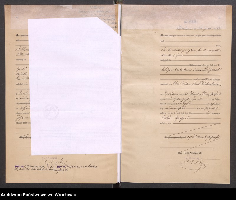 image.from.unit.number "Geburts Neben Register Standesamt Breslau III 1913 Band 7"