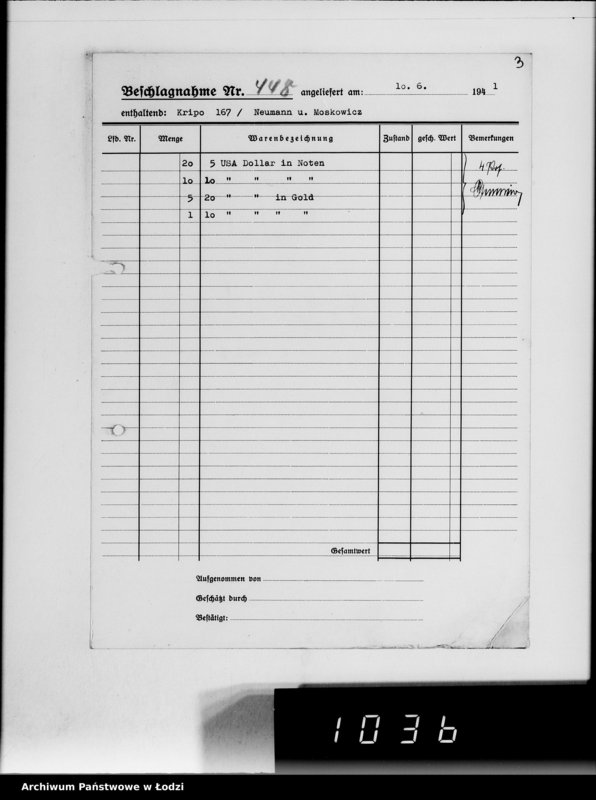 Obraz 8 z jednostki "Kripo.Unterlagen 200-450 [Kartoteka skonfiskowanego majątku ruchomego u Żydów]"