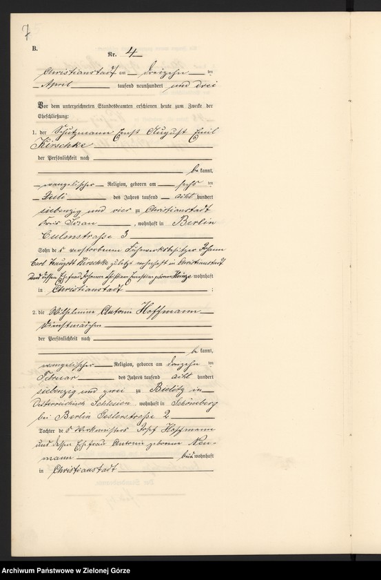 image.from.unit.number "Heiraths-Neben-Register im Standes-Amt Christianstadt a[m] B[ober] Kreis Sorau N[ieder] L[ausitz] pro 1903"