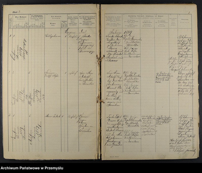 image.from.unit.number "Geburtsmatrik des israelitischen Matriken-Bezirkes Jaroslau pro 1889"