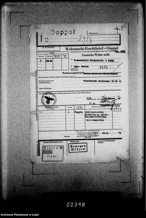 Obraz 9 z jednostki "Frachtbriefe doppel einige Ausgang 1838-2948"