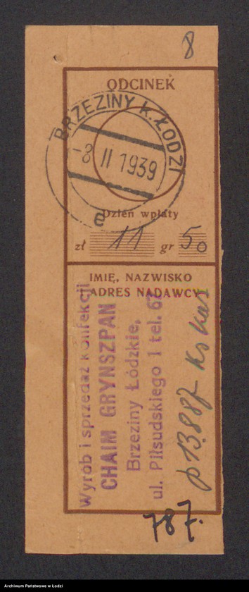 Obraz 10 z jednostki "Chaim Grinszpan – wyrób i sprzedaż konfekcji w Brzezinach"