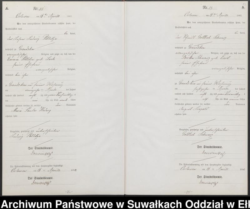 image.from.unit.number "Geburts-Neben-Register des Preussischen Standes-Amtes Orlowen Kreis Loetzen für das Jahr 1882"