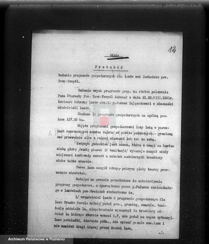 Obraz 17 z jednostki "/Nadzór nad gospodarką leśną/ protokoły badania lasów, programy gospodarcze powiat nowotomyski"