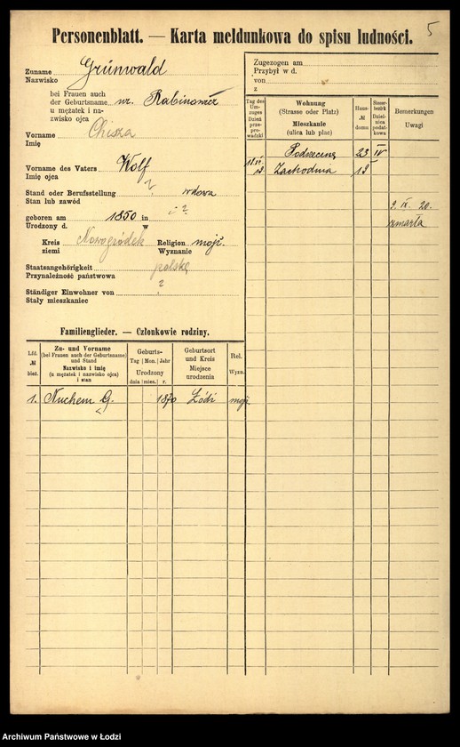 Obraz 7 z jednostki "[Spis ludności Łodzi] Grünwald - Grużewski"