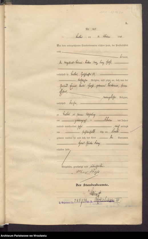 image.from.unit.number "Geburts-Haupt-Register Breslau IV 1910 Band 2"