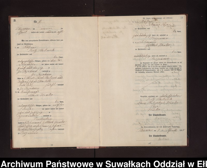 image.from.unit.number "Heiraths-Neben-Register des Preussischen Standes-Amtes Rydzewen Kreis Loetzen"