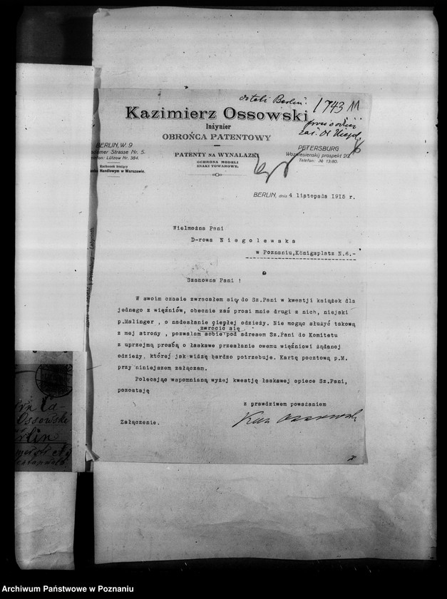 image.from.unit.number "Korespondencja Polaków przebywających w Berlinie o pomoc materialną"