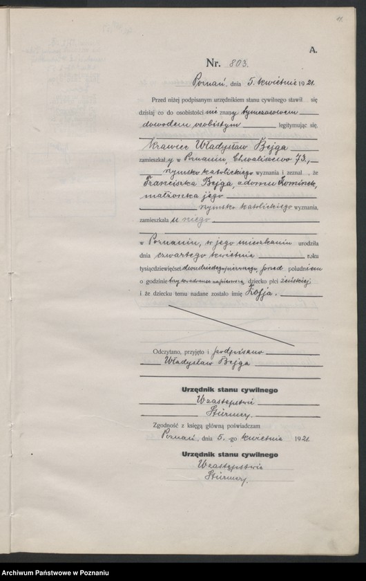 Obraz 13 z jednostki "Księga urodzeń odpis tom III [Rejestr poboczny urodzeń]"