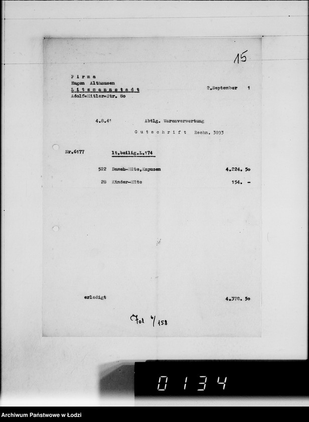 Obraz 19 z jednostki "Ausgehende Rechnungen [za dostawy towarów dla Getta]"