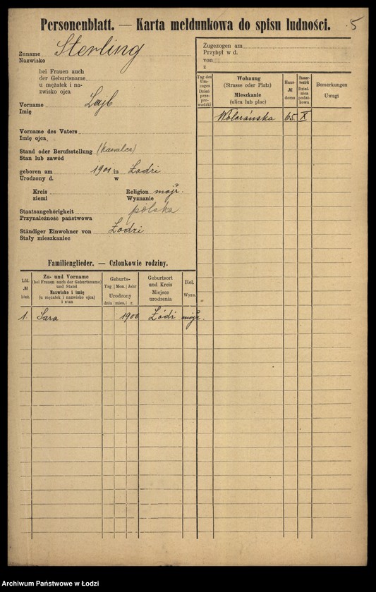 Obraz 7 z jednostki "[Spis ludności Łodzi] Szterling-Sztikert"