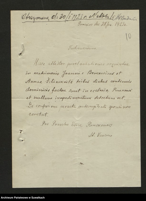 image.from.unit.number "Dokumenty Zaślubionych Smolańskiej parafii z 1922-1923 r."
