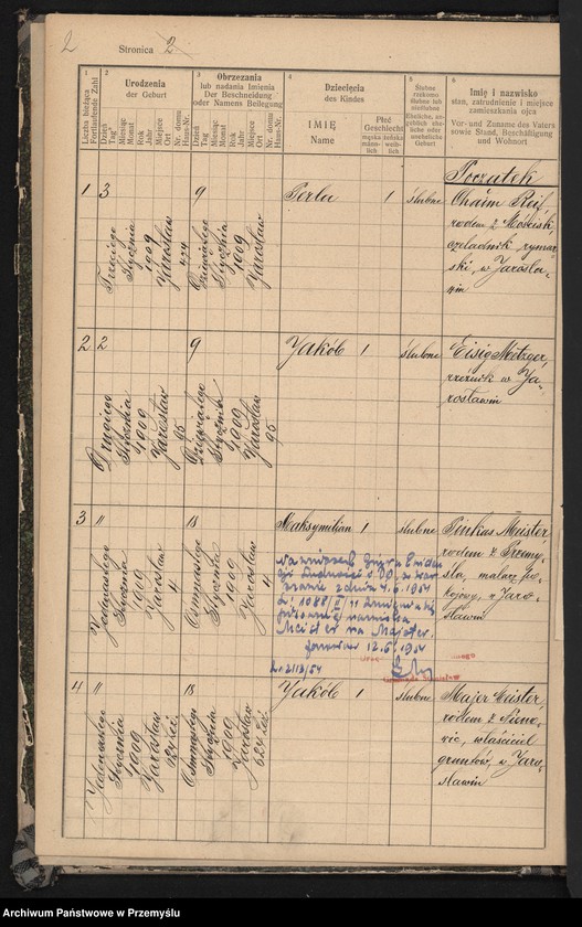 image.from.unit.number "Księga urodzin izr[aelickiego] Urzędu metrykalnego w Jarosławiu 1909"