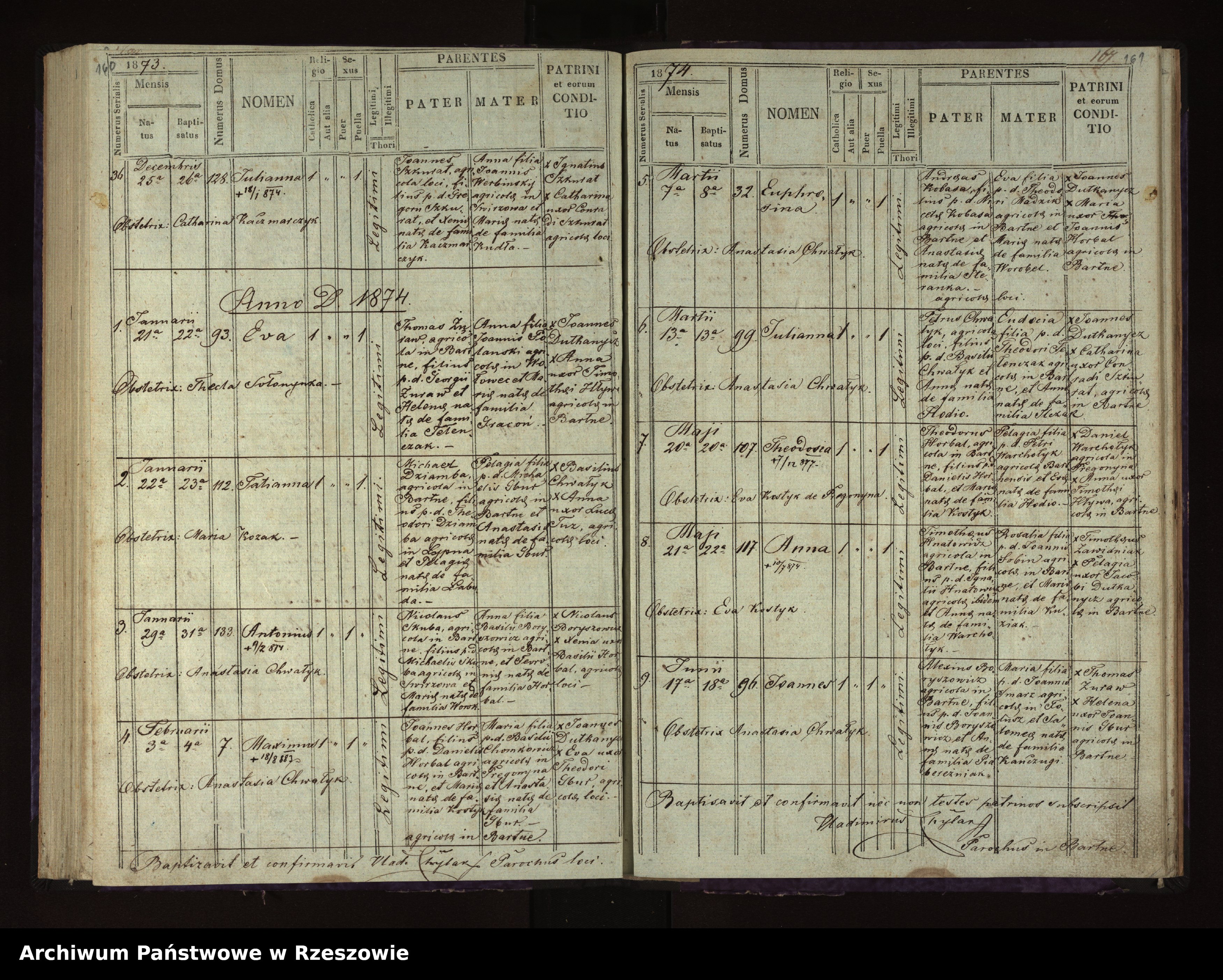 Skan z jednostki: Księga urodzeń dla miejscowości Bartne
