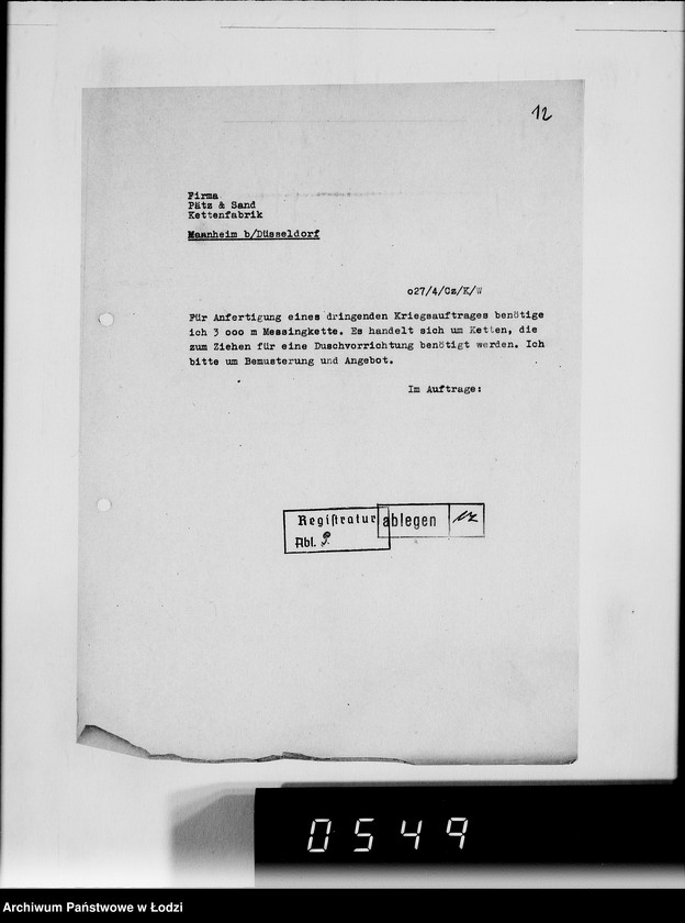 Obraz 16 z jednostki "[Korespondencja z urzędami, instytucjami i firmami] Lit.Pa-Qu"