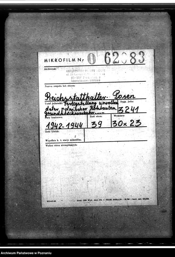 Obraz 2 z jednostki "Fertigstellung unvollendeter polnischer Rohbauten. Grundstücksverkher. Kriegswohnungsbau"