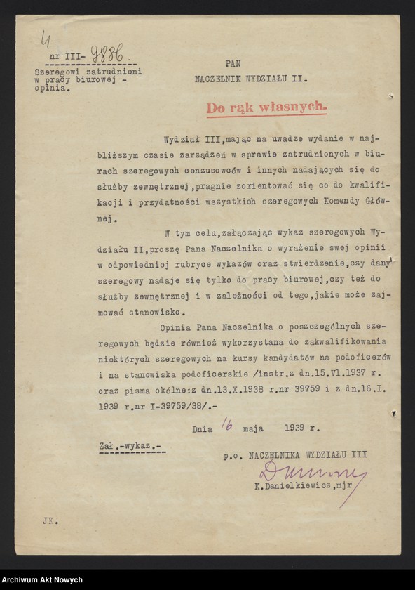 image.from.unit.number "Szeregowi Policji Państwowej zatrudnionych w Wydziale III Komendy Głównej Policji Państwowej, cz. II. Opinie."