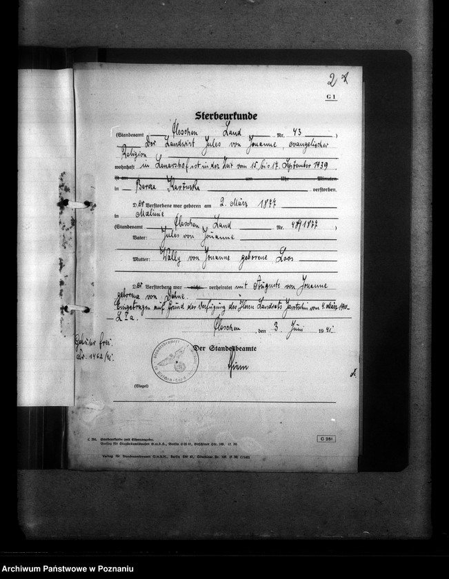 Obraz 6 z jednostki "Kreis Jarotschin (Jarocin). Wykazy miejscowych Niemców, którzy zginęli w 1939 roku."