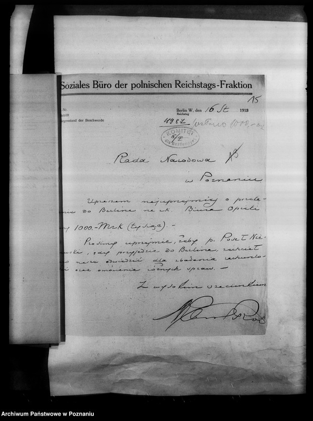 Obraz 19 z jednostki "Korespondencja Komitetu dla Bezdomnych w Berlinie w sprawie pomocy materialnej dla Polaków w Niemczech."