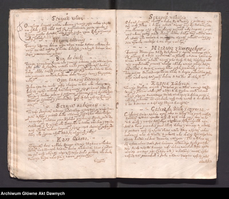 image.from.unit.number "„Moda bardzo dobra smażenia różnych konfektów i innych słodkości, a także przyrządzania wszelakich potraw, pieczenia chleba i inne sekreta gospodarskie i kuchenne” (brak karty tytułowej, wycięta w celu zatarcia proweniencji)."