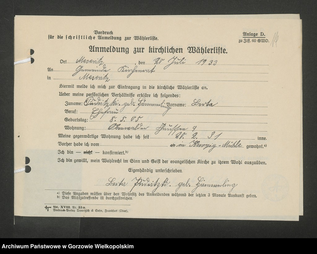 Obraz 17 z jednostki "Anmeldungen zur Wählerliste. Band II"