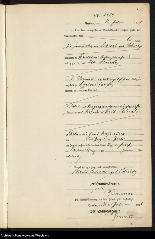 image.from.unit.number "Sterbe-Neben-Register Breslau I 1895 Band 6"