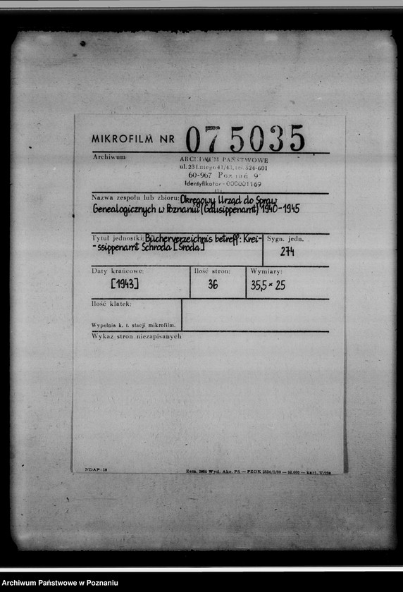 Obraz 2 z jednostki "Bücherverzeichnis betreff: Kreissippenamt Schroda [Środa]"