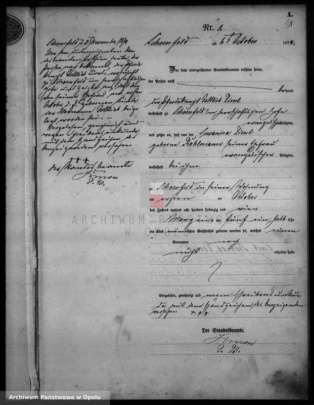 Obraz z jednostki "Geburts-Haupt-Register Schoenfeld 1874"
