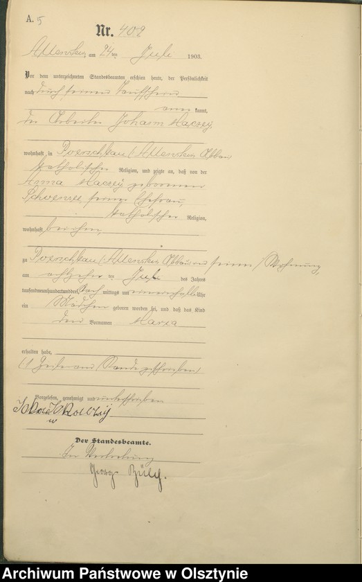 image.from.unit.number "Geburts-Haupt-Register Tom II,Nr 400 - 765"