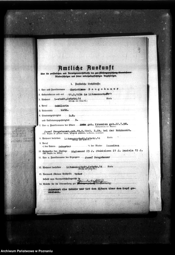 Obraz 13 z jednostki "[Akta personalne wychowanka Christine Neugebauer, ur. 11 V 1934]."